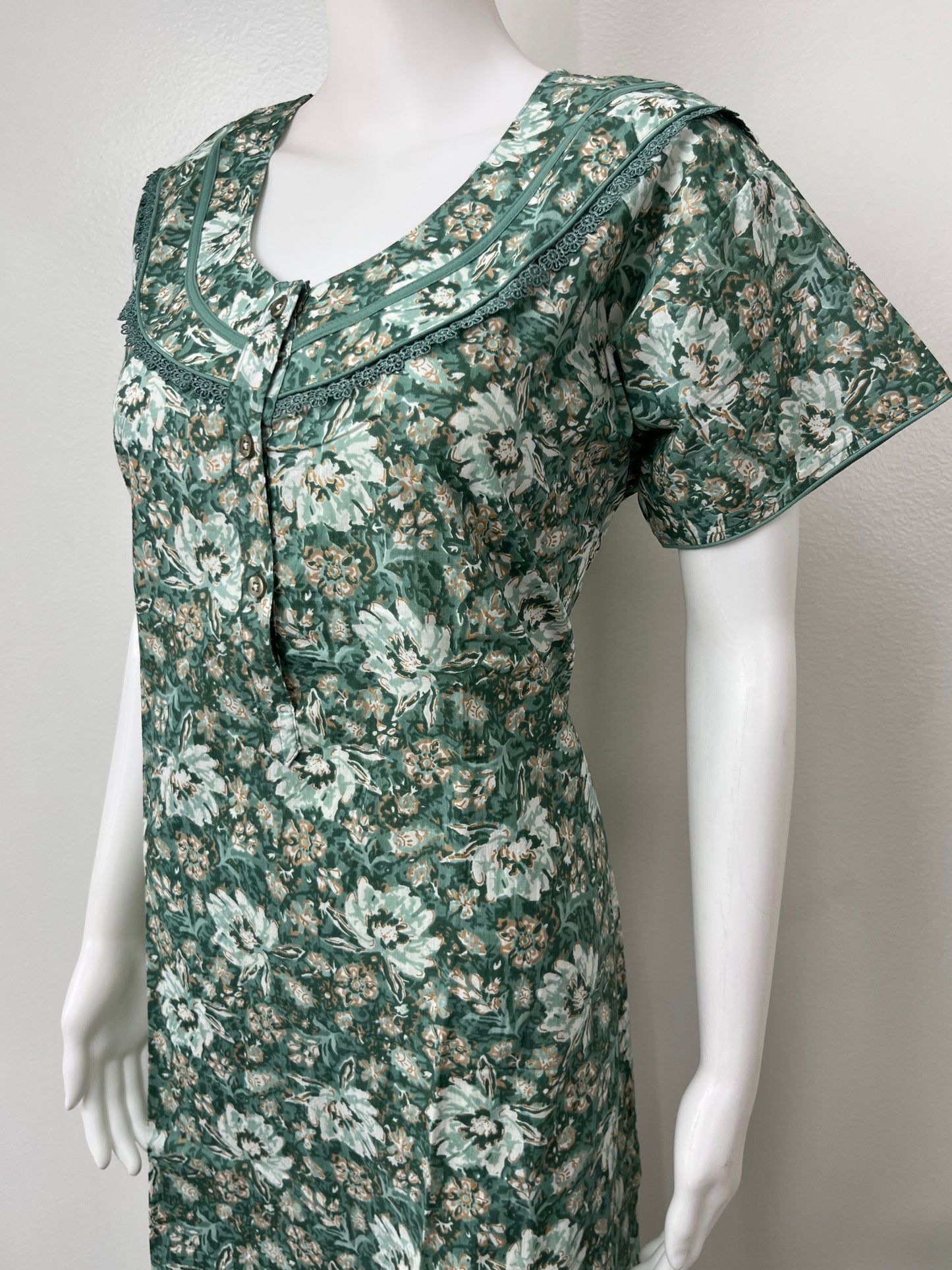 Green Pleated Pure Cotton Nightgown