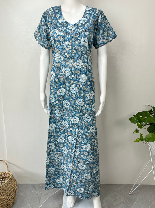 Blue Pure Cotton Nighty for Women