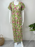 Lime Green Pleated Pure Cotton Nightgown for Women