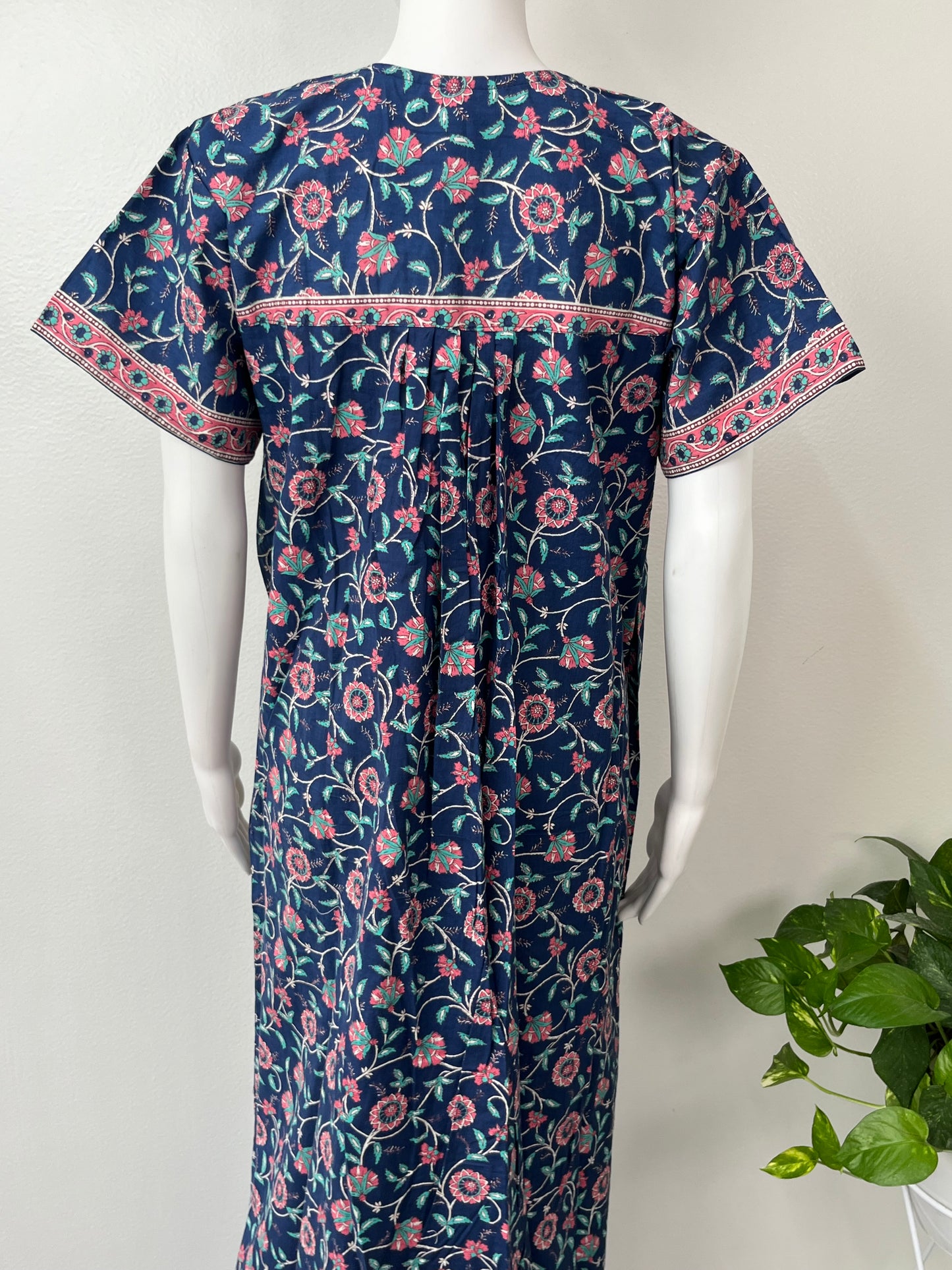 Royal Blue Pure Cotton Nightgown with Contrast Print