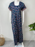 Royal Blue Pure Cotton Nightgown with Contrast Print