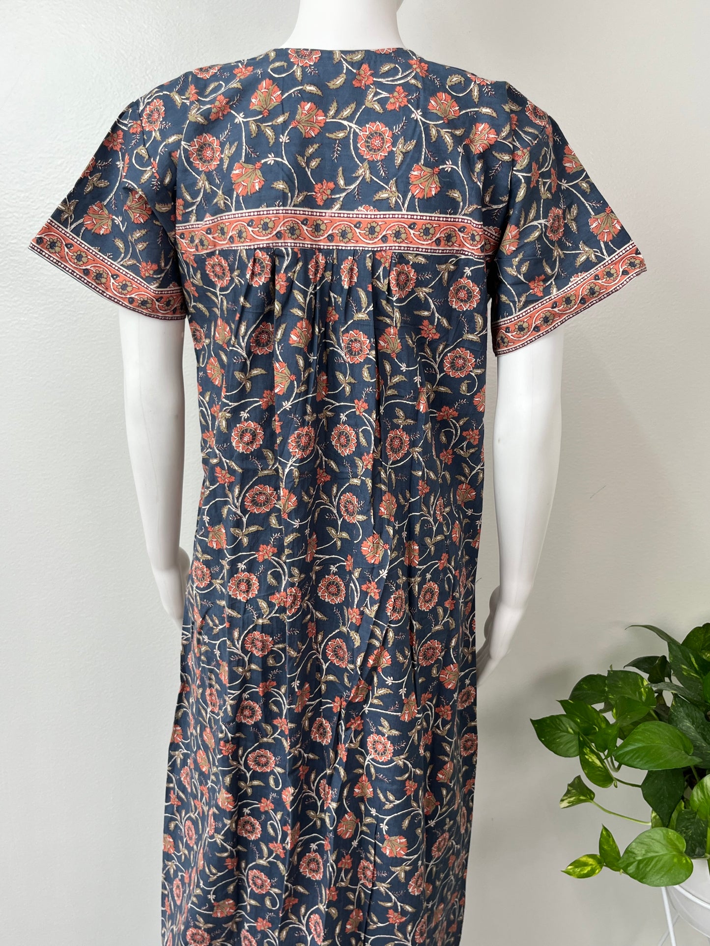 Navy Blue Printed 100% Cotton Nighty