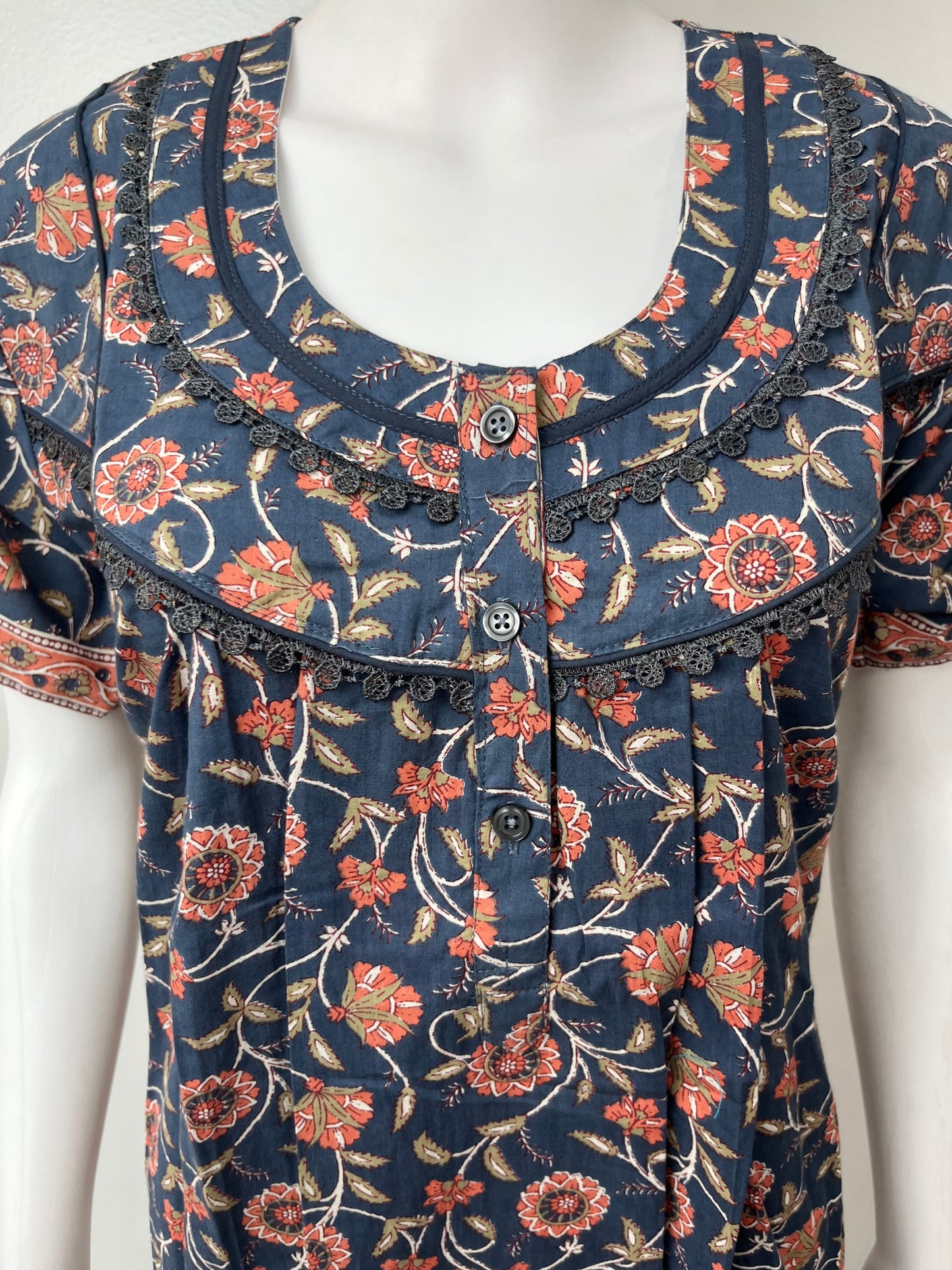 Navy Blue Printed 100% Cotton Nighty
