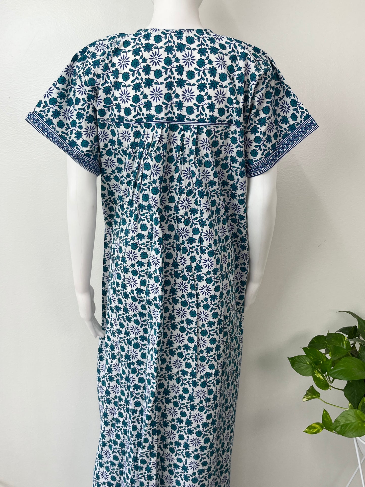 Blue Pleated Pure Cotton Nighty for Women
