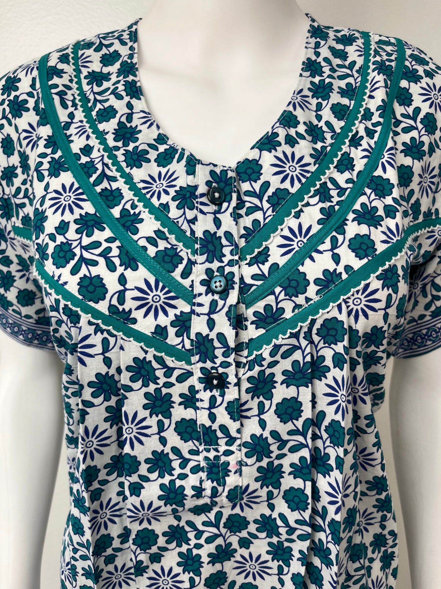 Blue Pleated Pure Cotton Nighty for Women