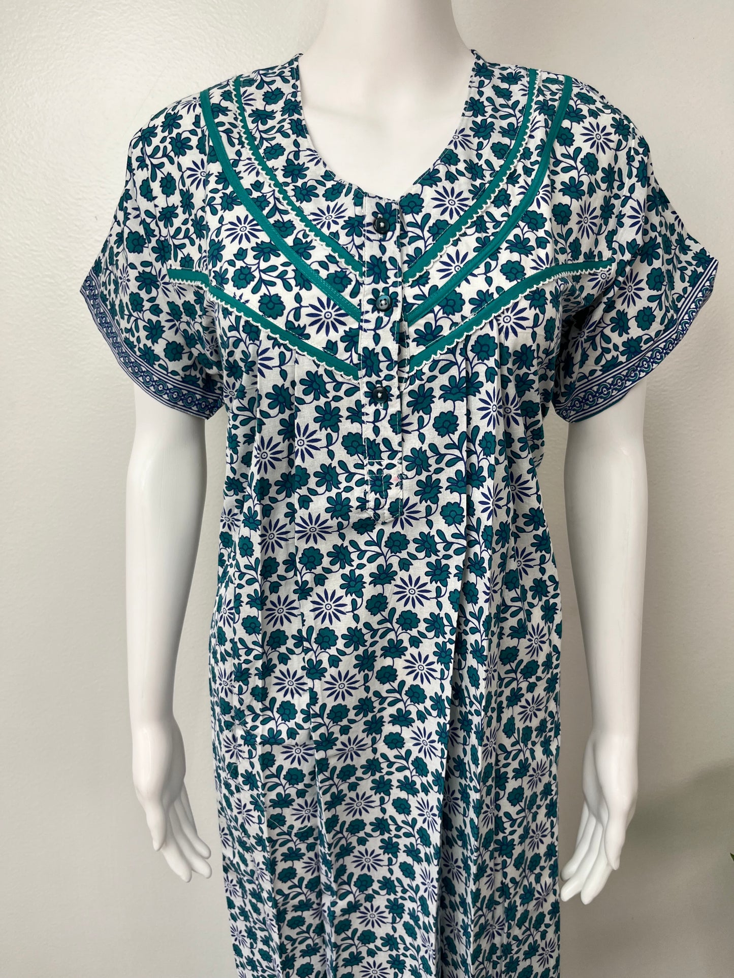 Blue Pleated Pure Cotton Nighty for Women