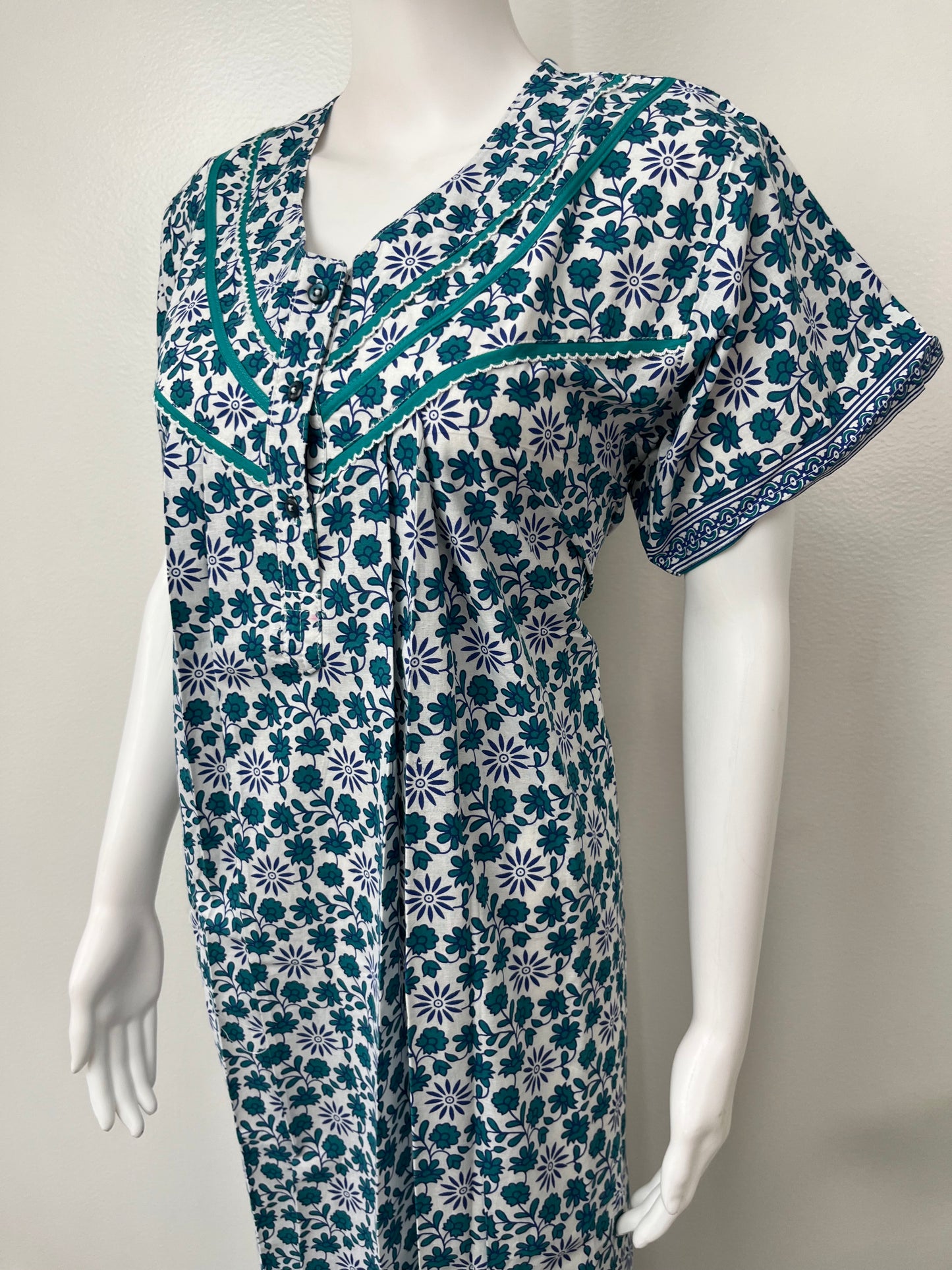 Blue Pleated Pure Cotton Nighty for Women