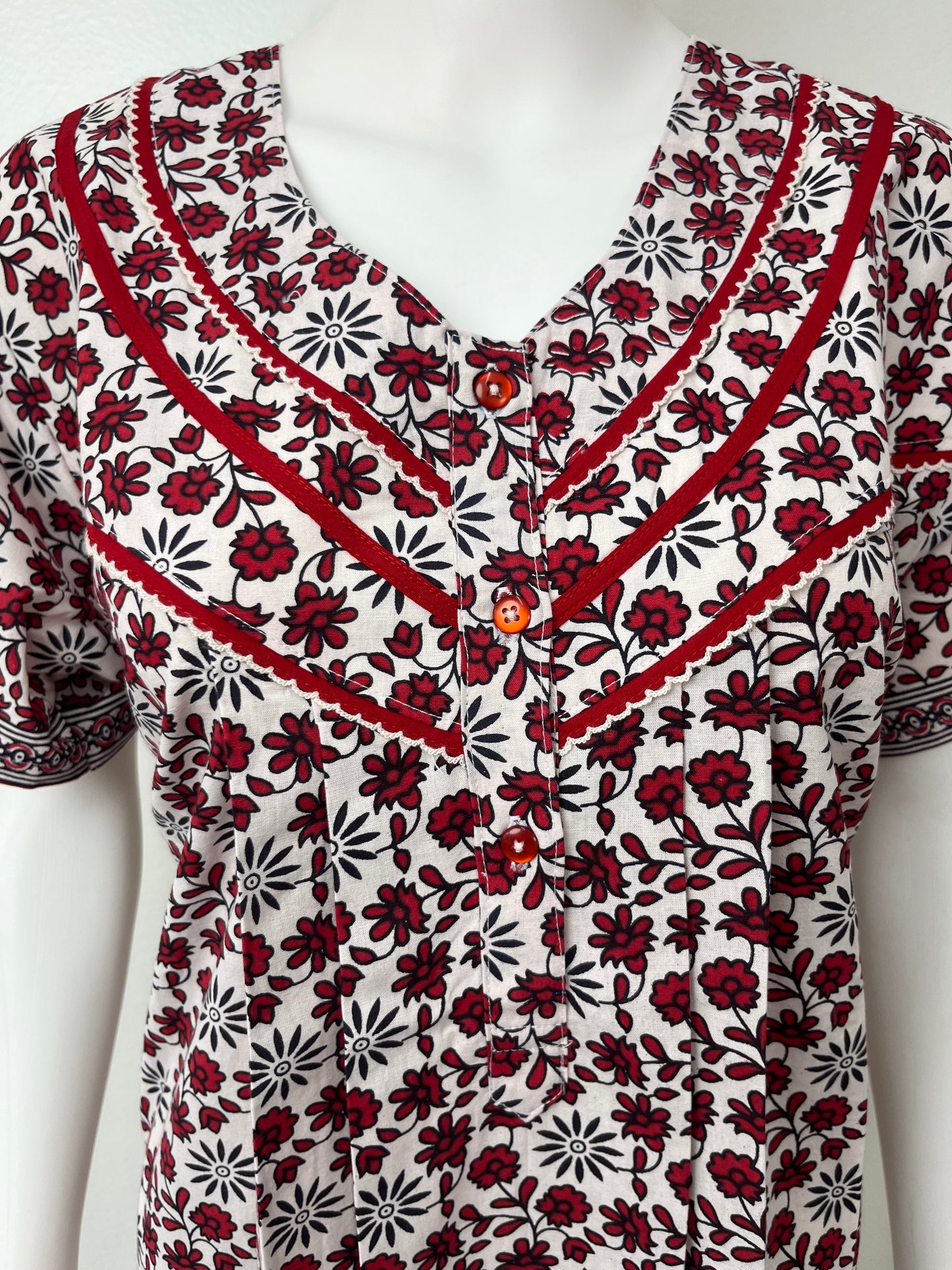Red 100% Cotton Nightgown Comfortable & Elegant