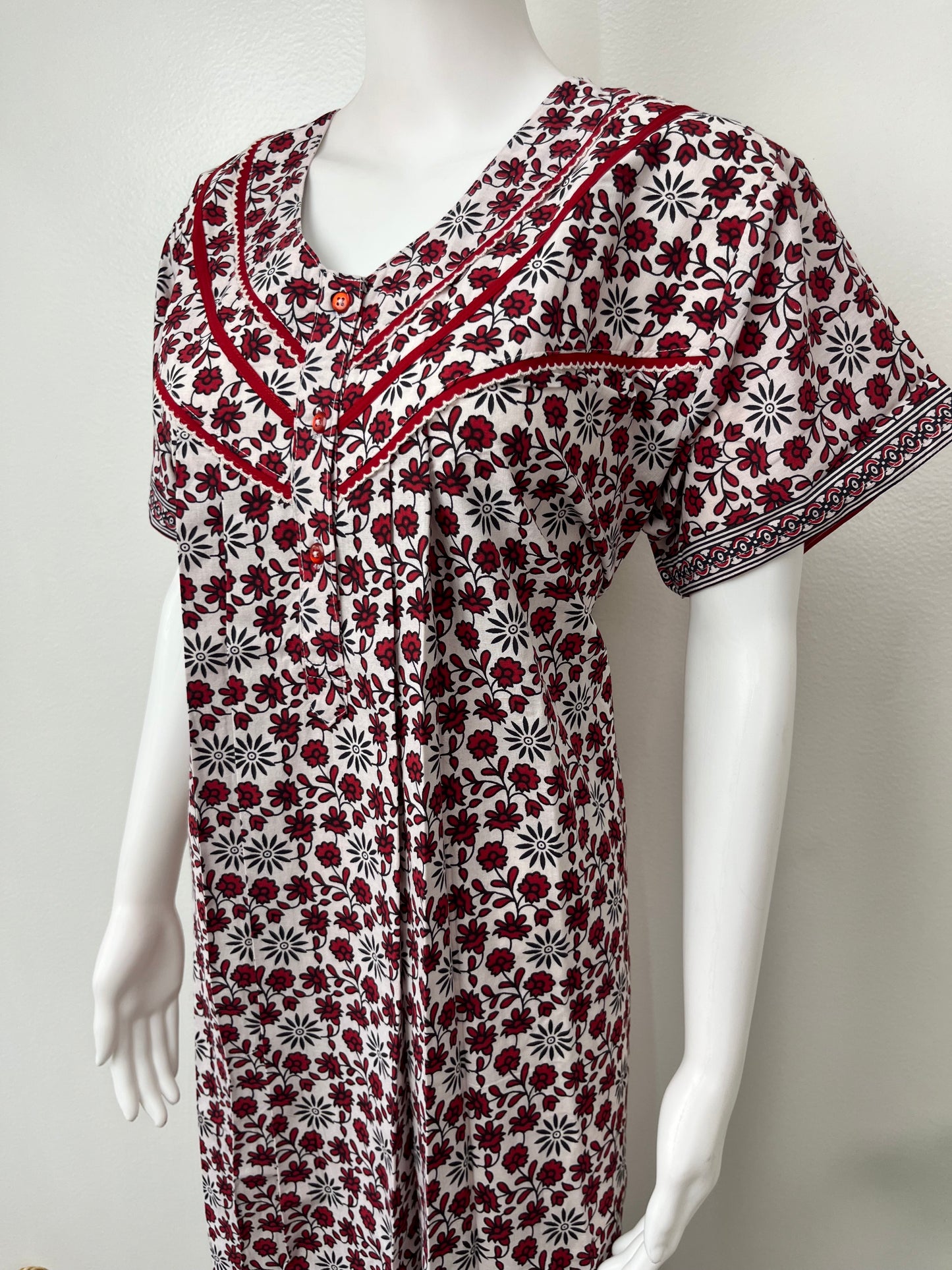 Red 100% Cotton Nightgown Comfortable & Elegant