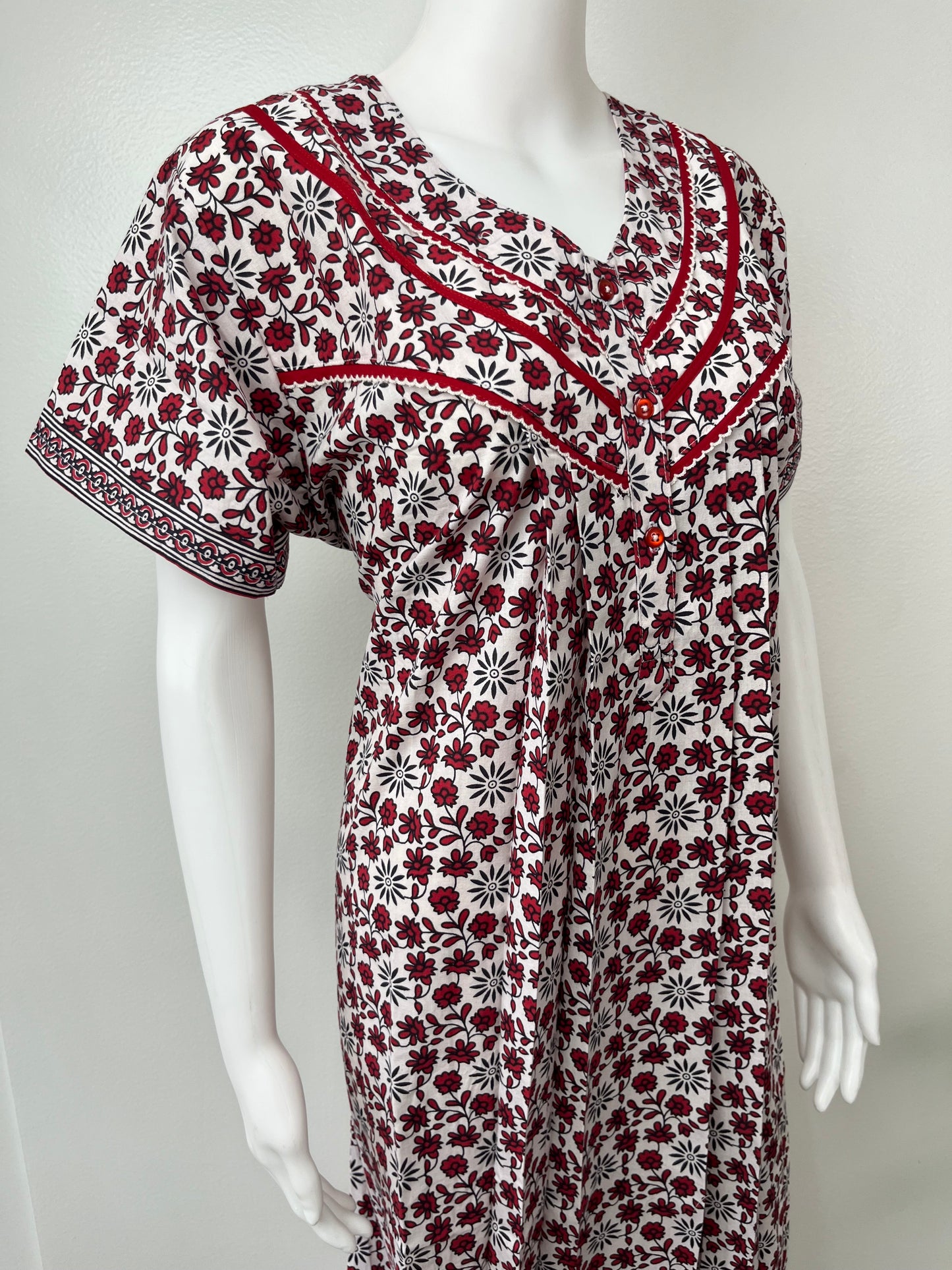 Red 100% Cotton Nightgown Comfortable & Elegant