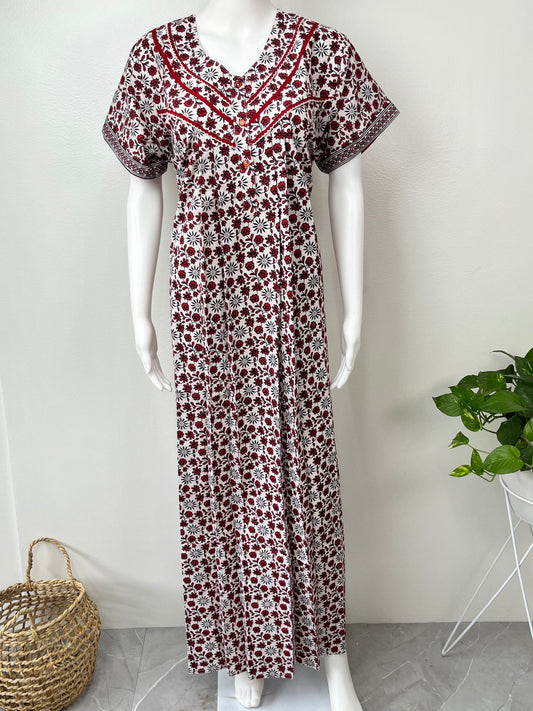 Red 100% Cotton Nightgown Comfortable & Elegant