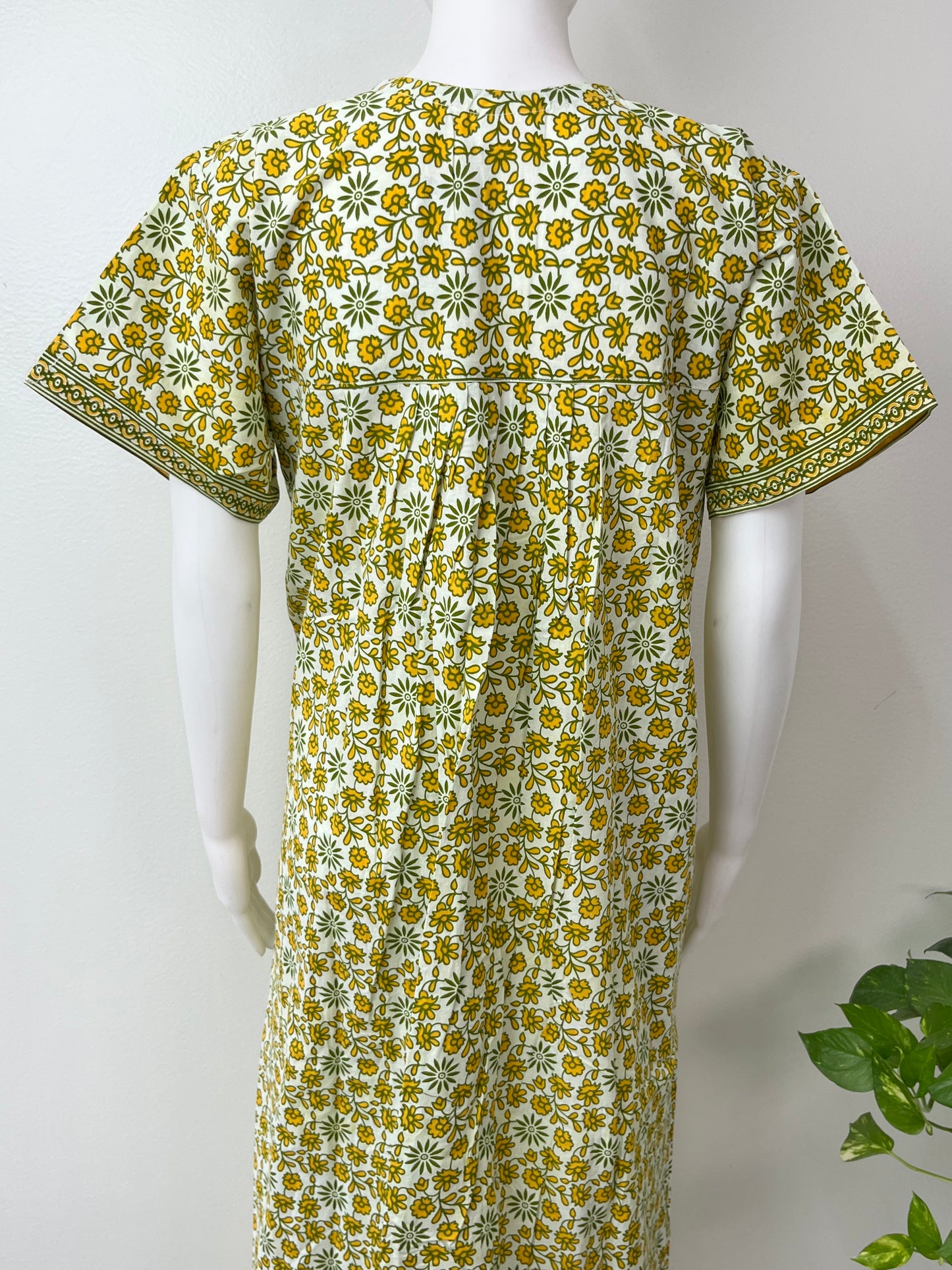 Yellow Pure Cotton Pleated Nighty for Women