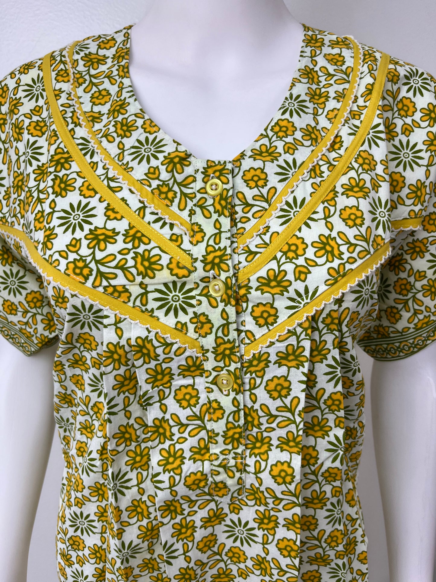 Yellow Pure Cotton Pleated Nighty for Women