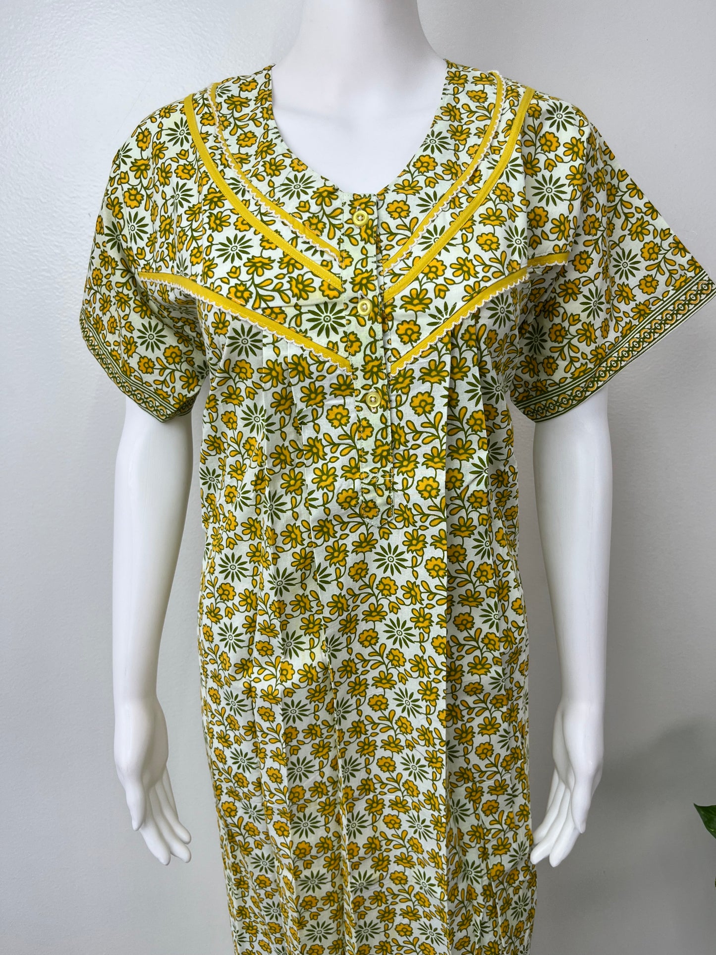 Yellow Pure Cotton Pleated Nighty for Women