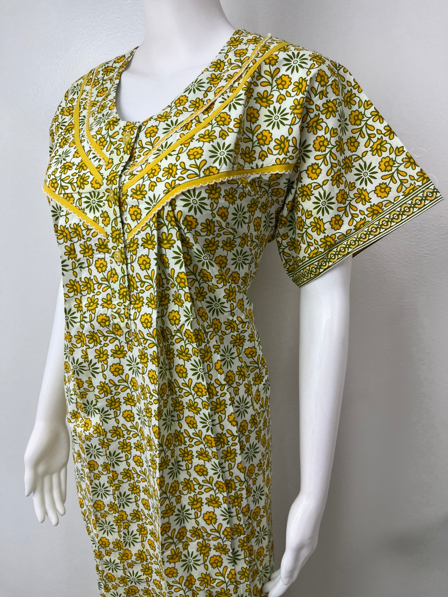 Yellow Pure Cotton Pleated Nighty for Women