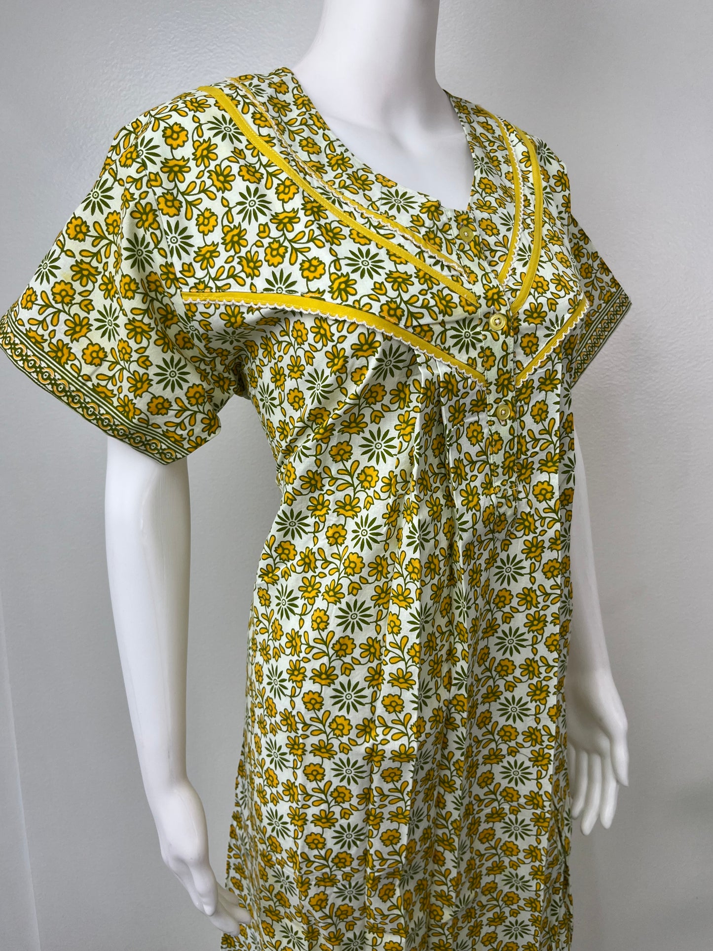 Yellow Pure Cotton Pleated Nighty for Women