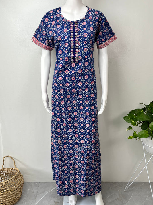 Royal Blue 100% Cotton Nighty Comfortable & Elegant
