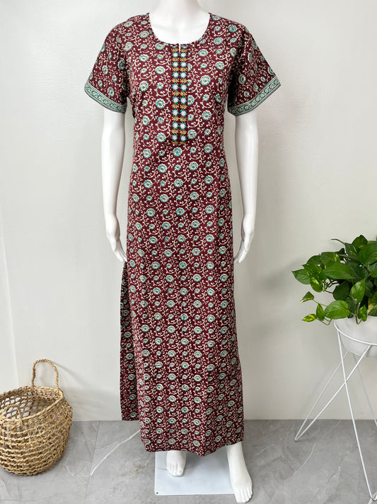 Maroon Pure Cotton Nighty Soft & Comfortable.