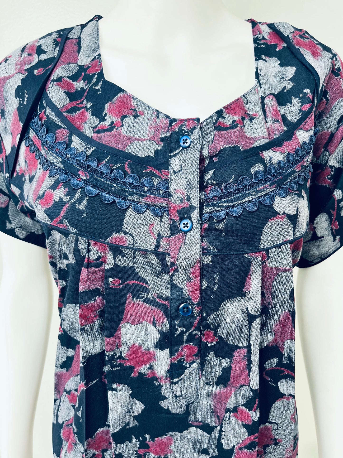 Navy Blue Printed Alpine Nighty for Women