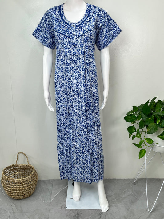 Royal Blue Pure Cotton Nighty Soft & Comfortable