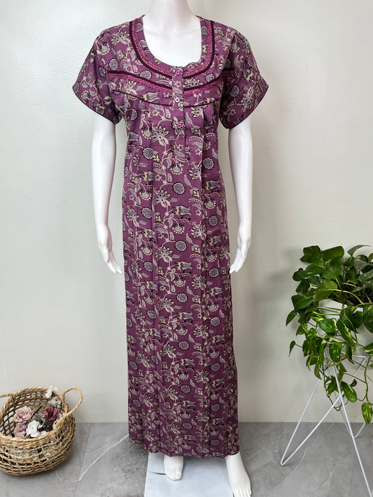 Purple Soft & Breathable Alpine Fabric Nightgown for Women