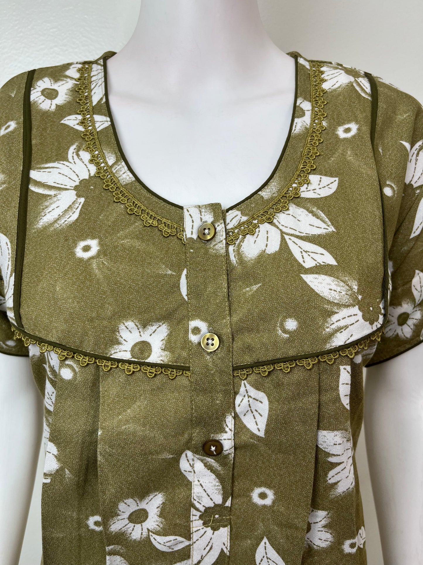 Olive Green Floral Printed Alpine Nightgown for Women