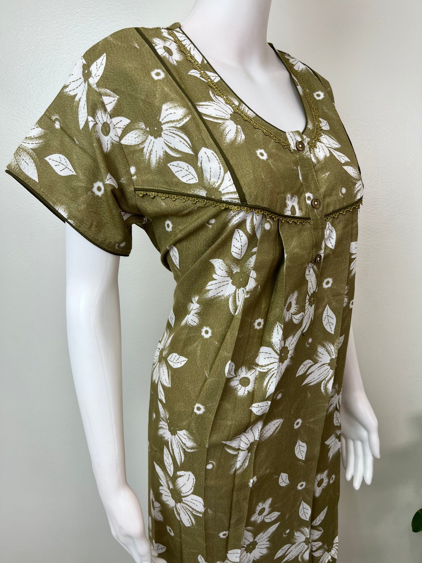 Olive Green Floral Printed Alpine Nightgown for Women