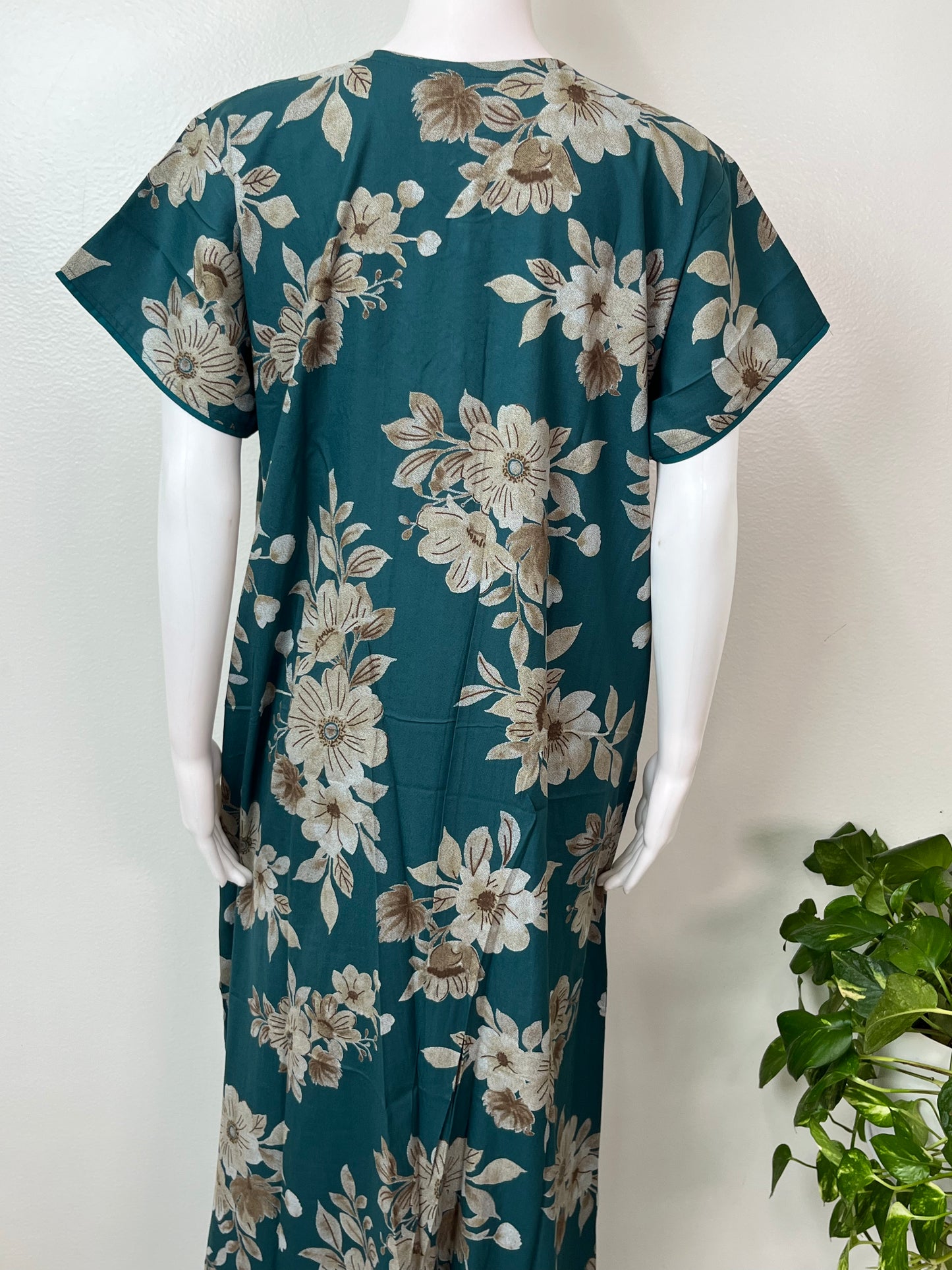 Teal Floral Printed Alpine Nightgown for Women