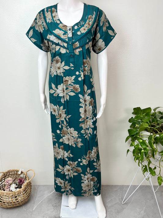 Teal Floral Printed Alpine Nightgown for Women