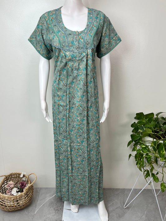 Green Printed Alpine Nighty for Women