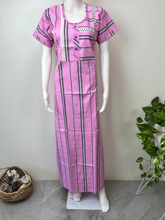 Pink Striped Pure Cotton Nightgown