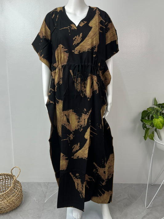 Black & Golden Soft Rayon Kaftan