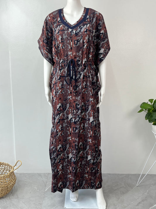 Navy Blue Printed Premium Alpine Fabric Kaftan
