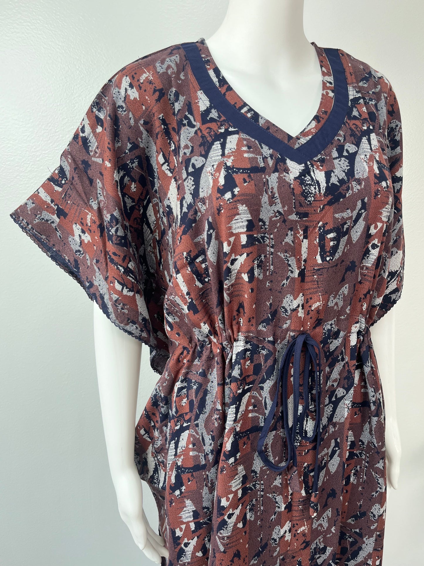 Navy Blue Printed Premium Alpine Fabric Kaftan