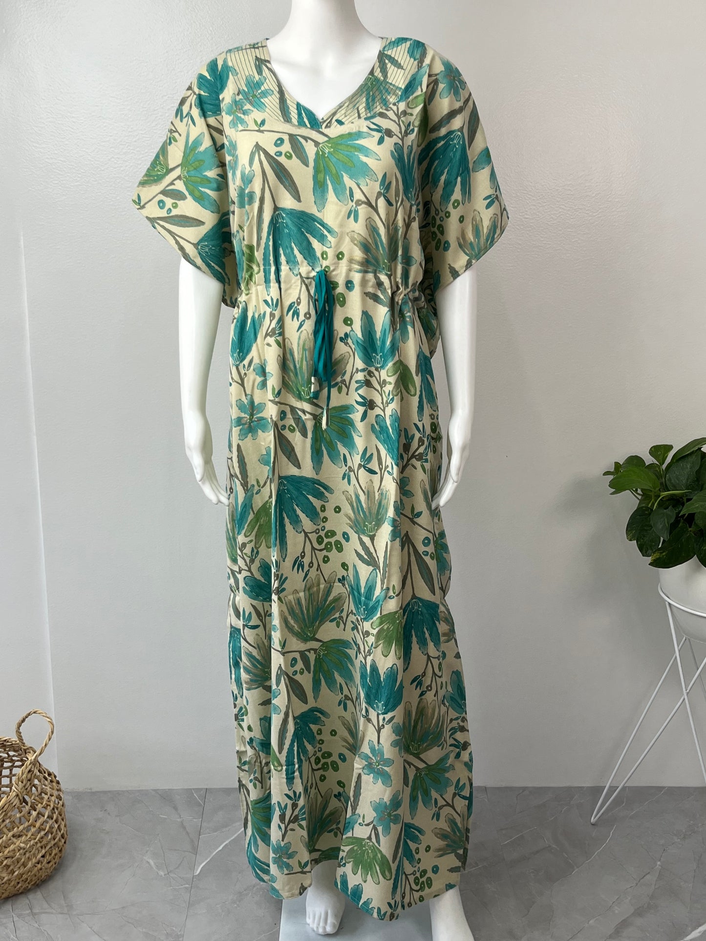 Green Foliage Premium Alpine Fabric Kaftan