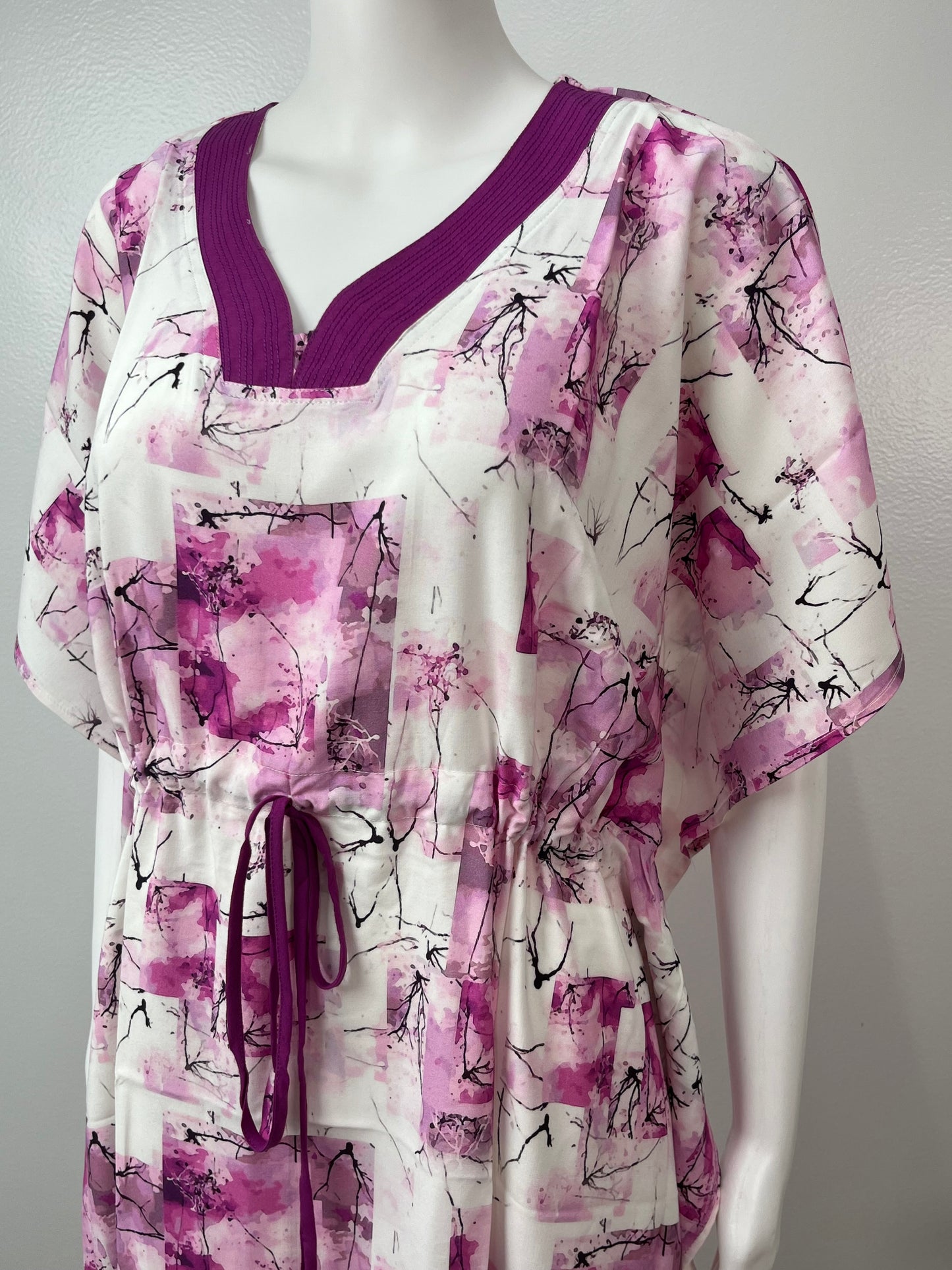 White Printed Premium Rayon Fabric Kaftan