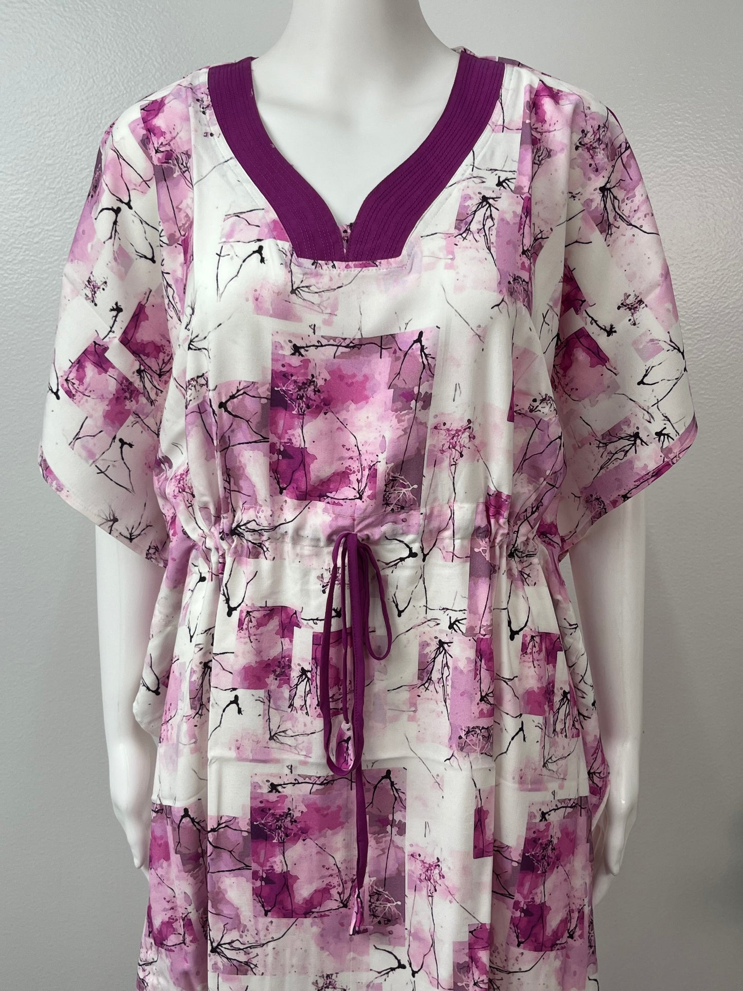 White Printed Premium Rayon Fabric Kaftan