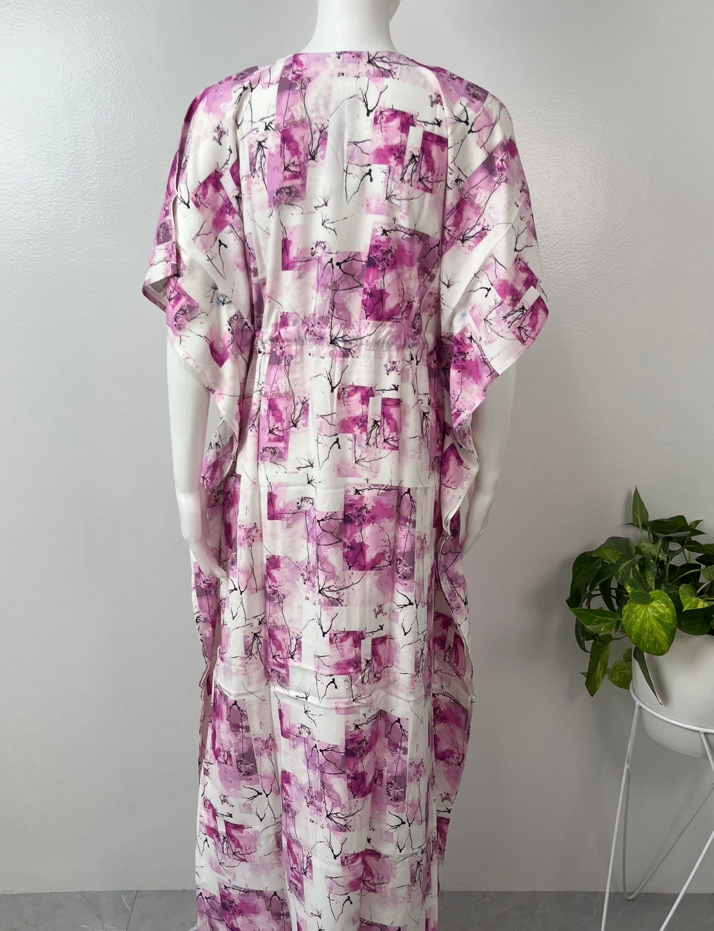 White Printed Premium Rayon Fabric Kaftan