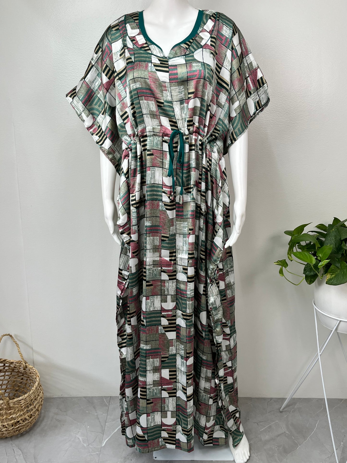 Dark Green Soft Satin Fabric Kaftan