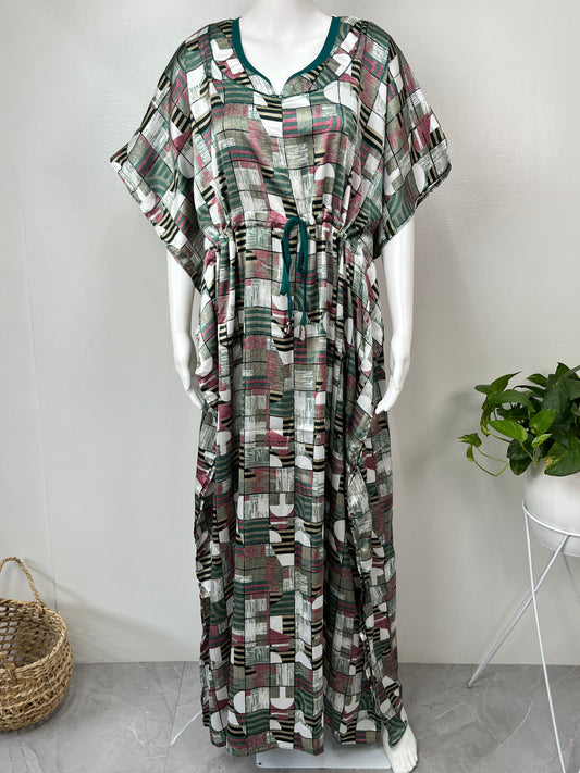 Dark Green Soft Satin Fabric Kaftan