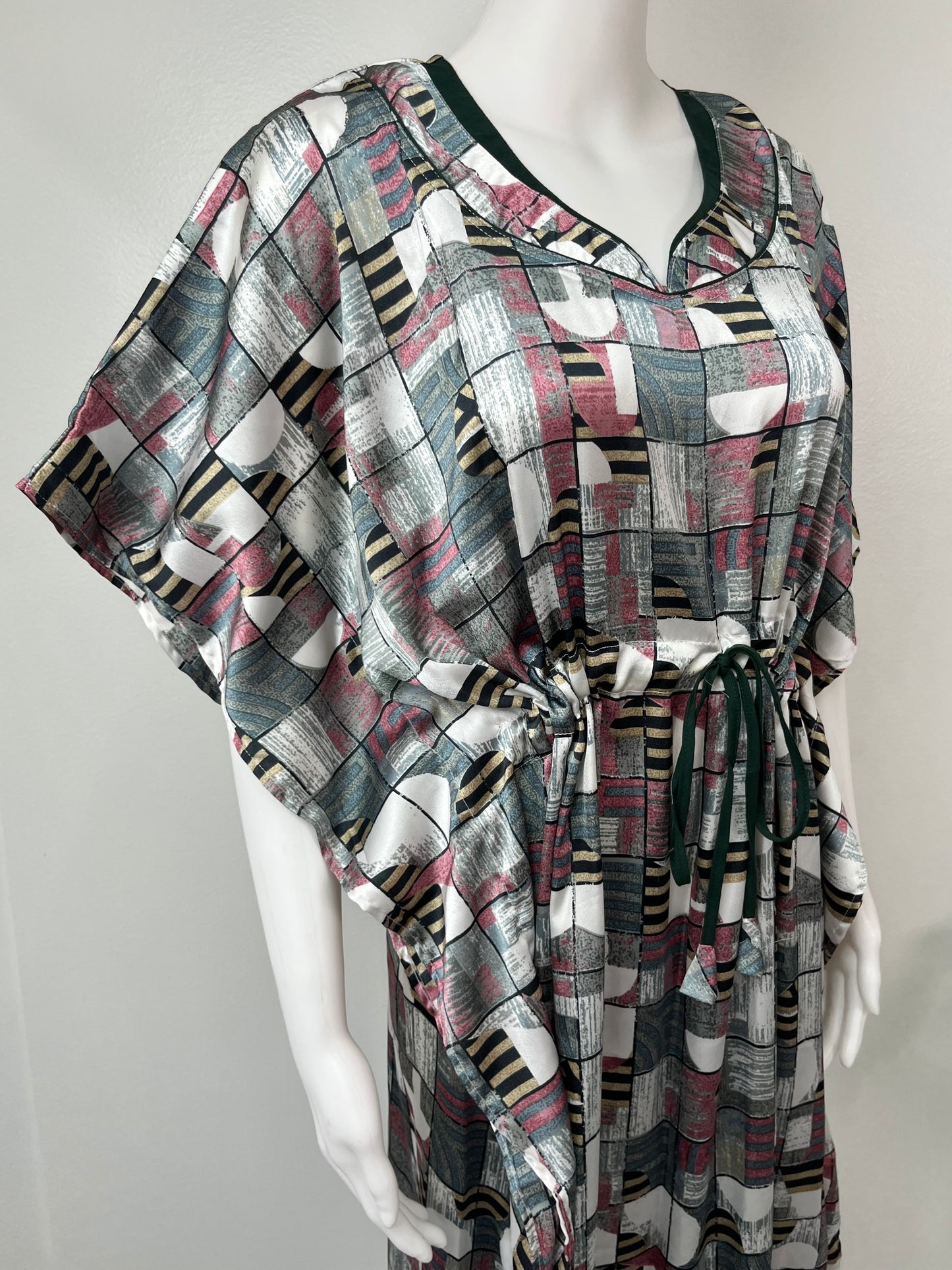 Metallic Gray Soft Satin Fabric Kaftan