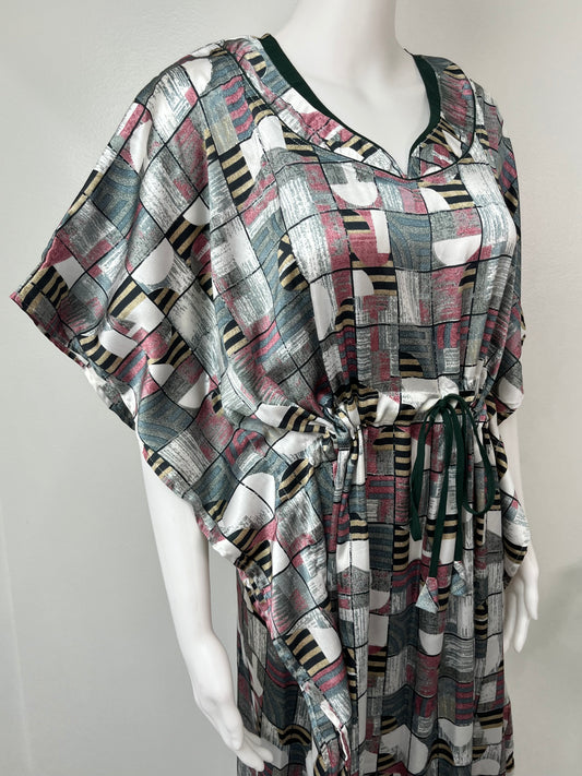 Metallic Gray Soft Satin Fabric Kaftan