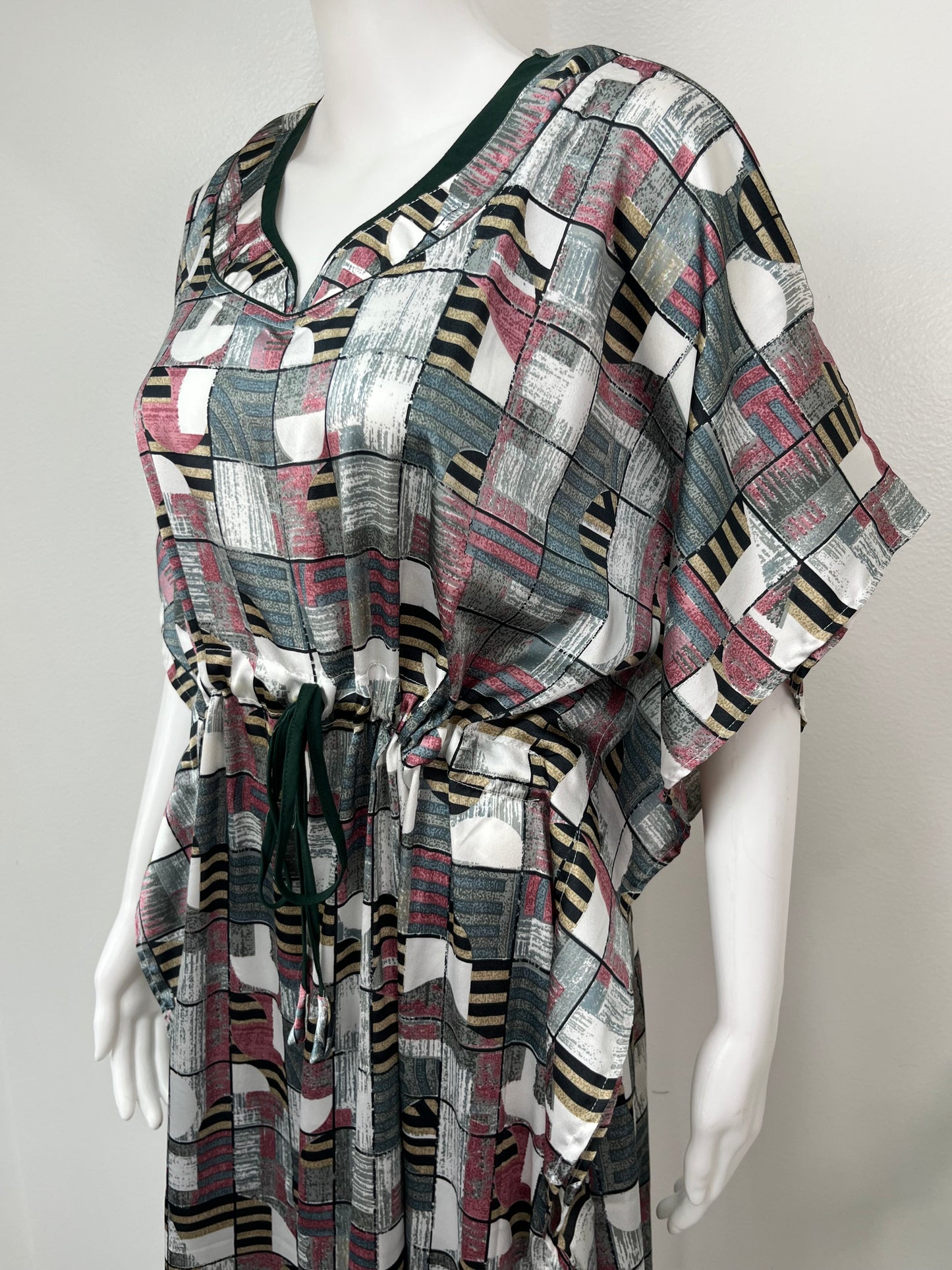 Metallic Gray Soft Satin Fabric Kaftan