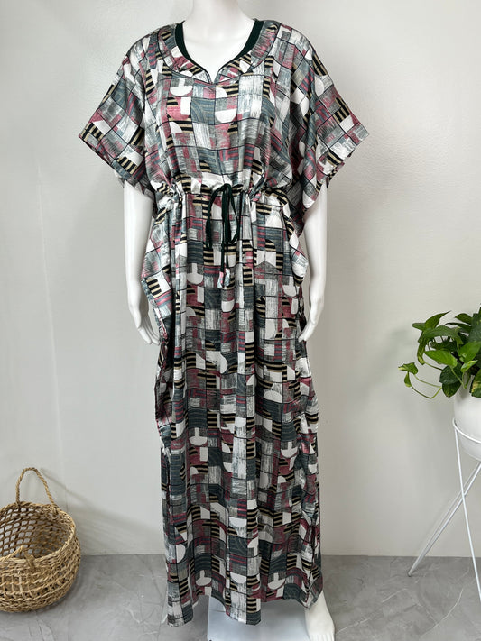 Metallic Gray Soft Satin Fabric Kaftan