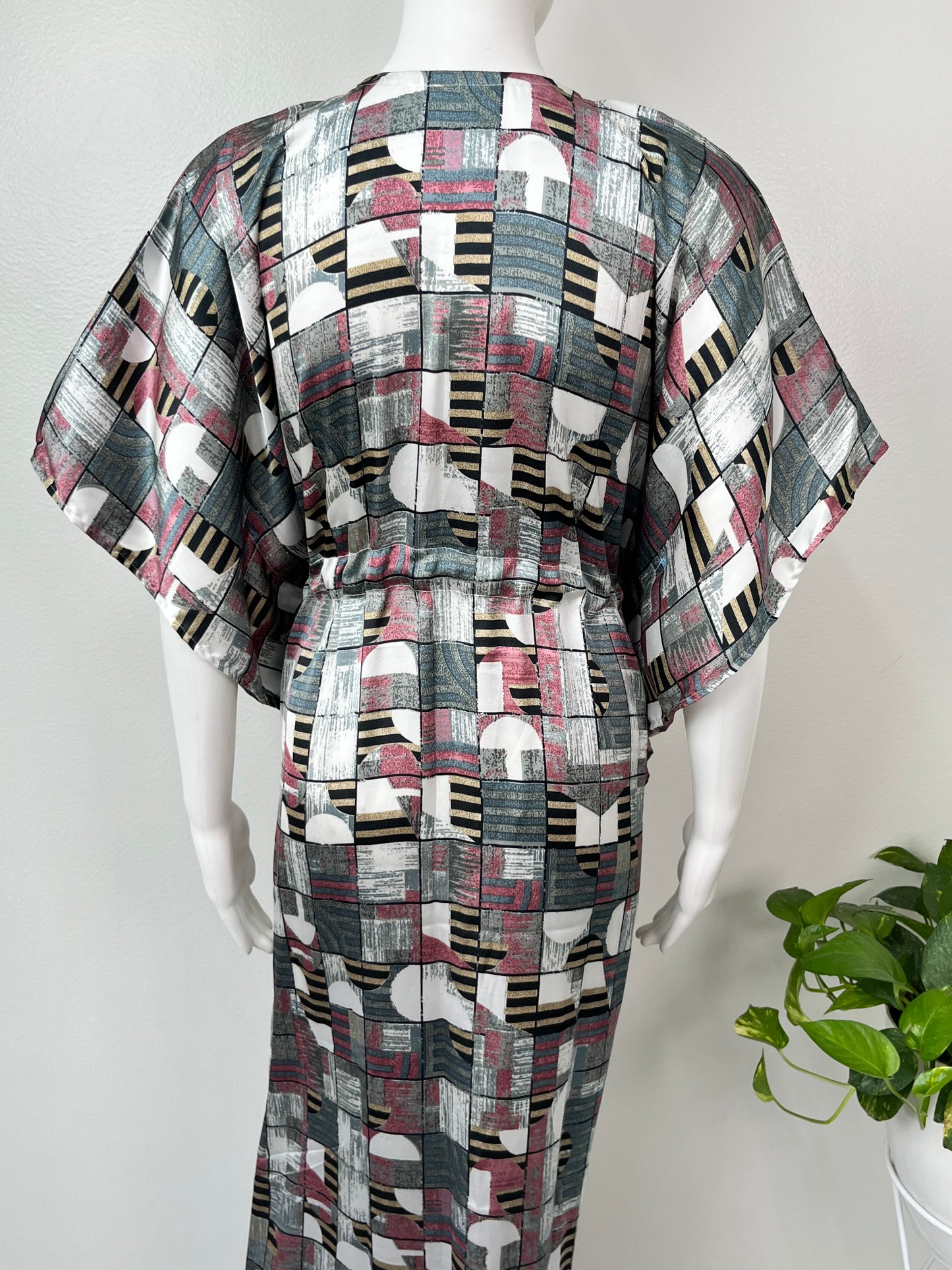 Metallic Gray Soft Satin Fabric Kaftan