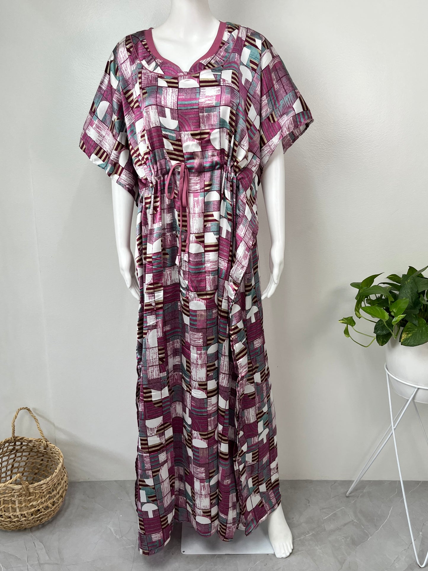 Magenta Satin Fabric Kaftan Elegant & Classy