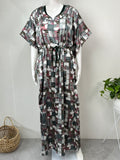 Metallic Gray Soft Satin Fabric Kaftan