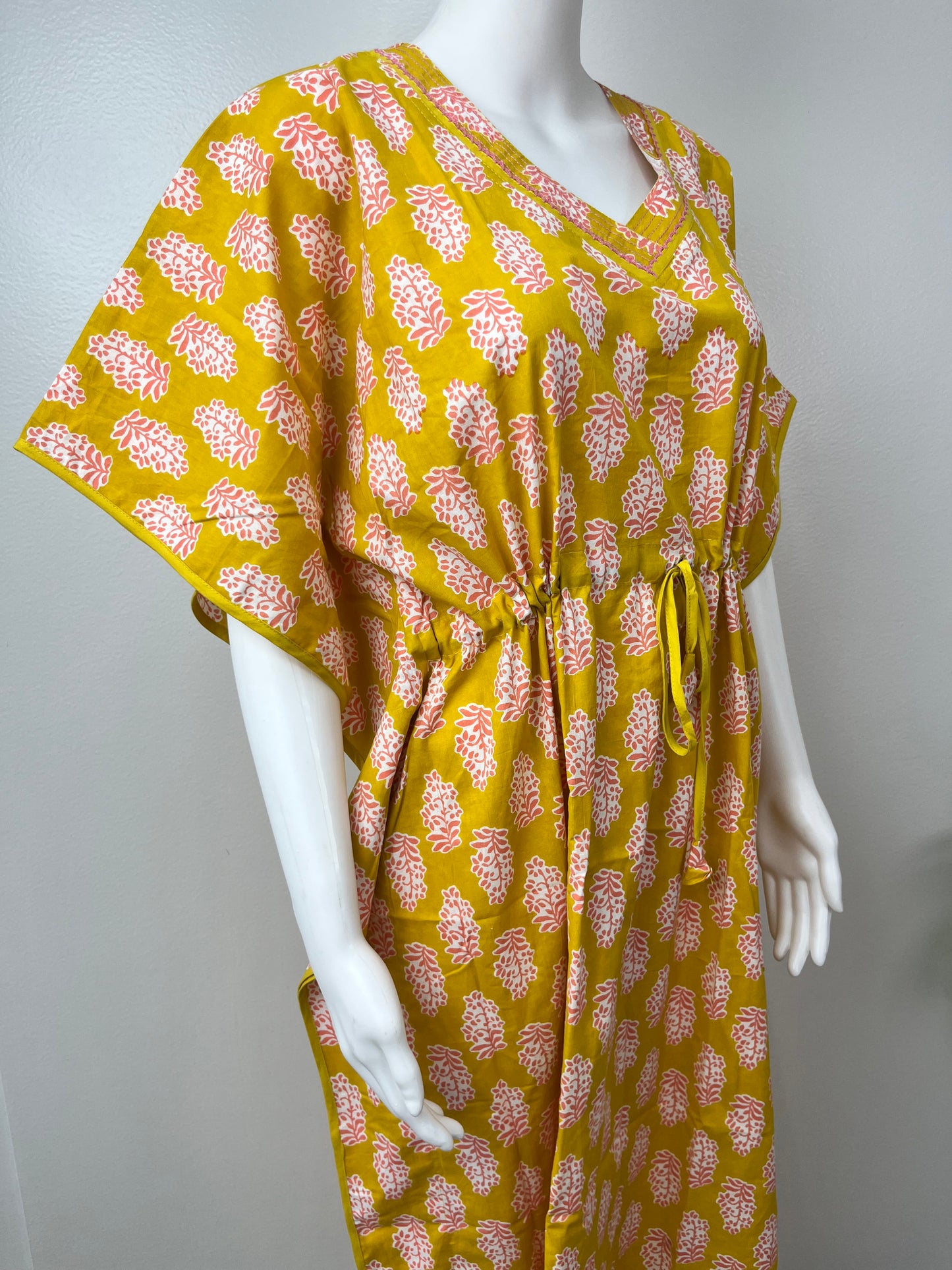 Yellow Printed Soft Pure Cotton Kaftan for Women