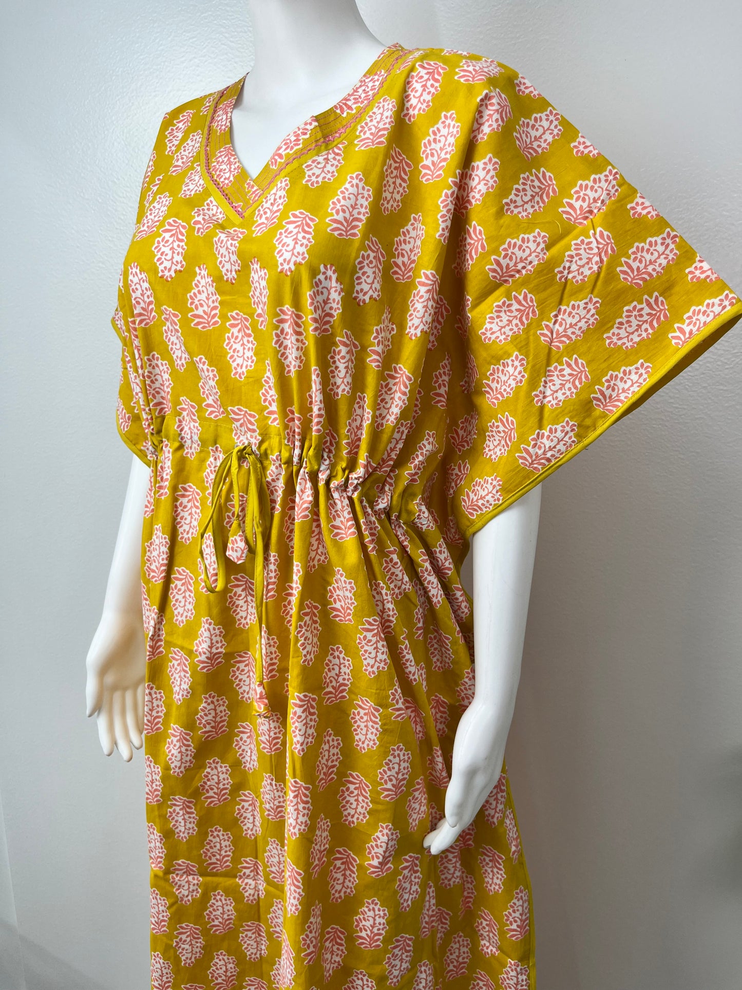 Yellow Printed Soft Pure Cotton Kaftan for Women