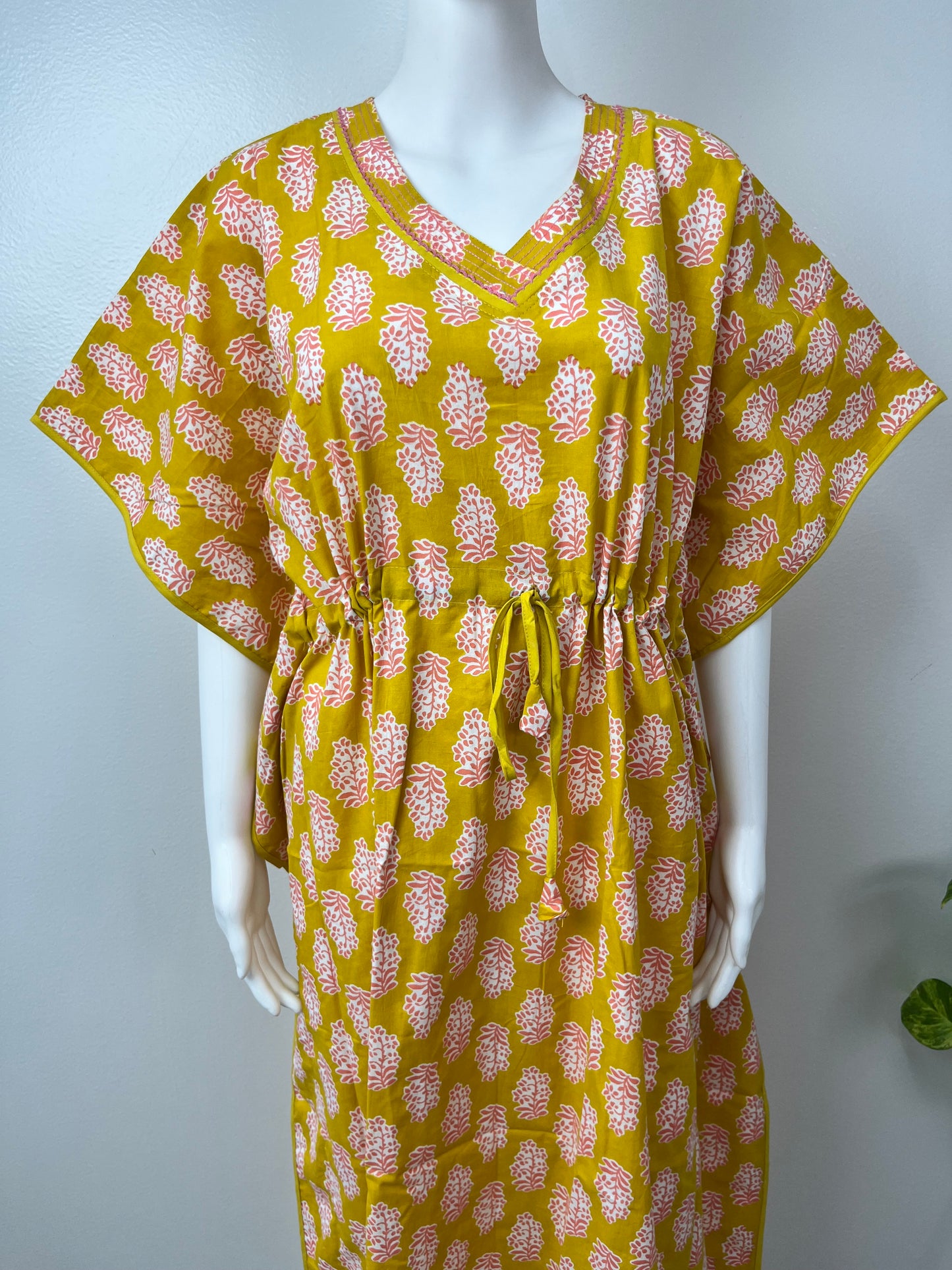 Yellow Printed Soft Pure Cotton Kaftan for Women